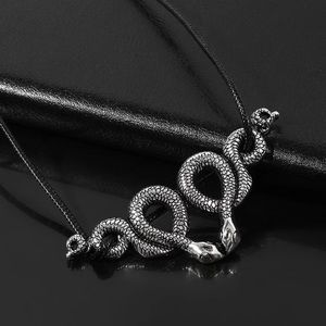 Double Snake Silver Pendant Black Cord Necklace